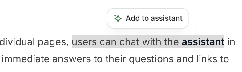 The Add to assistant button above highlighted text in light mode.